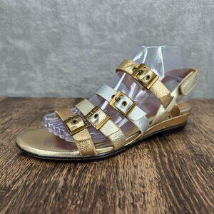 Sofft Sandals 8 M Gold Silver Metallic Strappy Buckles Wedge Gladiator Leather
